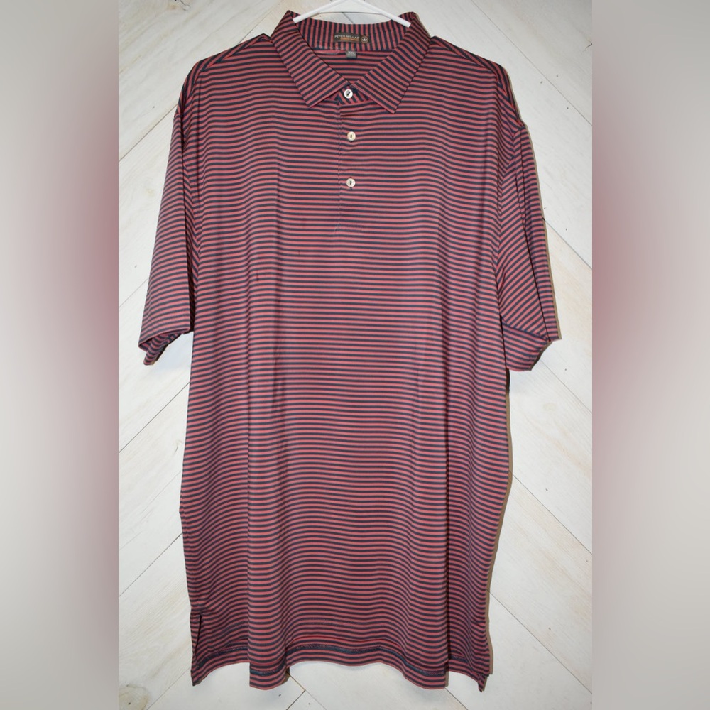 Peter Millar coral red and Blue Striped Polo Shirt